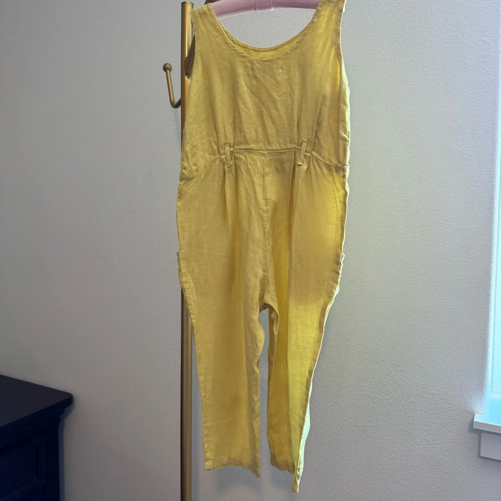 Black Crane Linen Jumpsuit 2T - Yellow - Made in USA